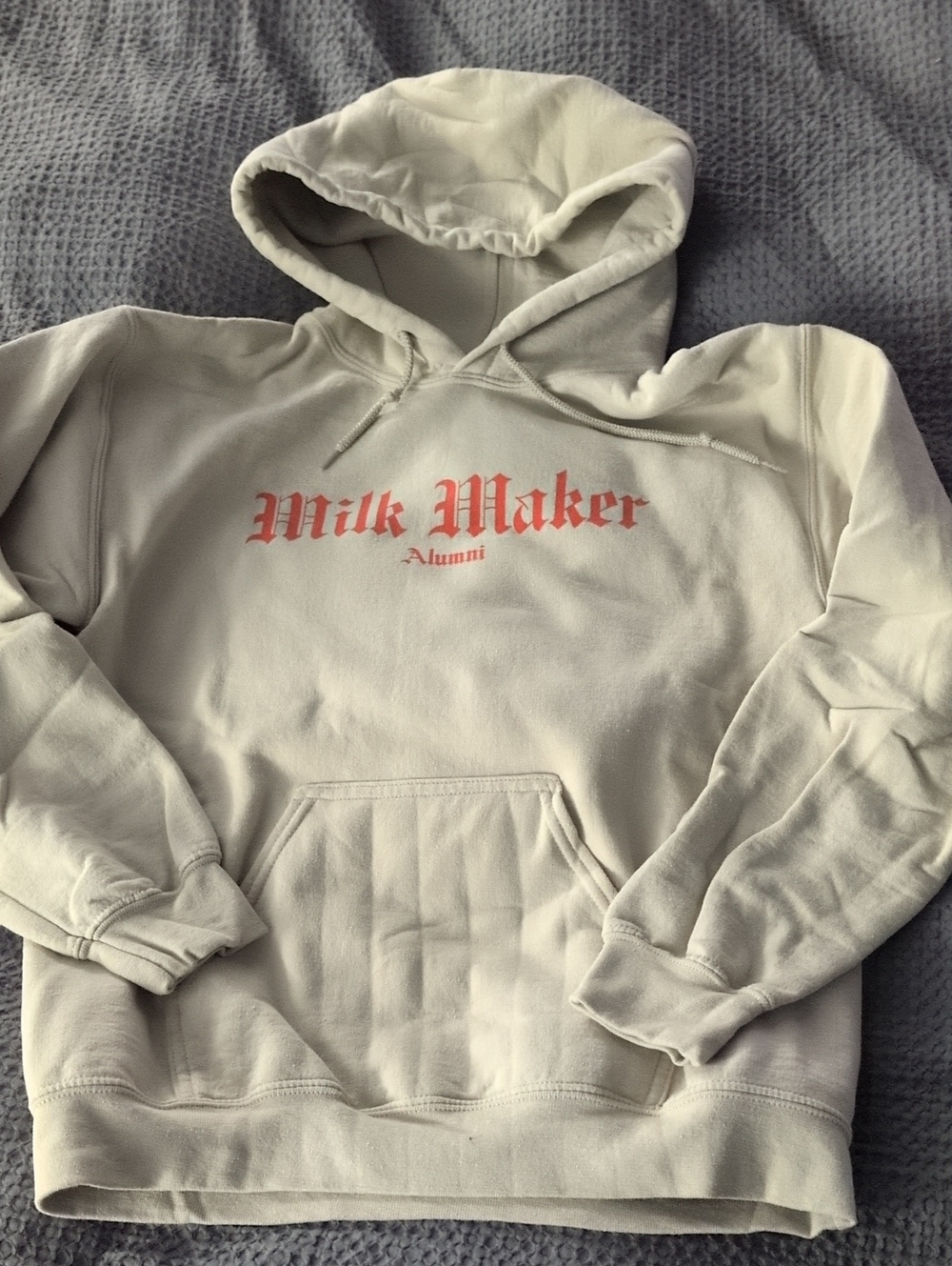 Milk Maker Alumni Men's Cream Hoodie with Red Chest Logo